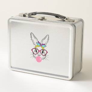 Bunny Face Bubblegum Blowing Glasses Headband Happ Metal Lunch Box