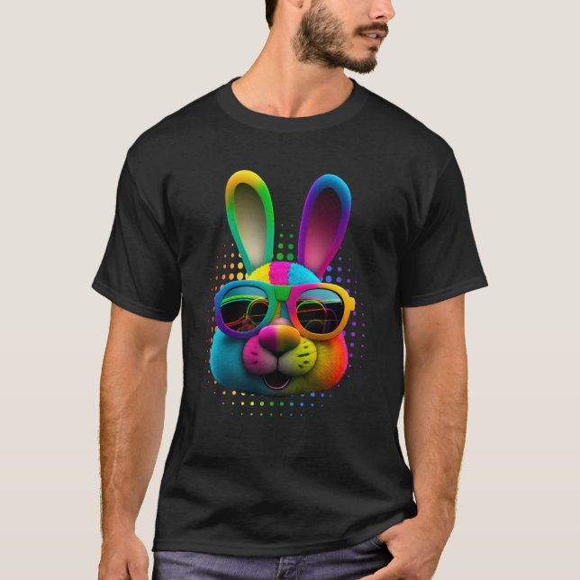 Bunny face Cool Easter Bunny with Glasses Easter   T-Shirt (Front)