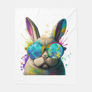 Bunny face Cool Easter Bunny with Glasses Fleece Blanket