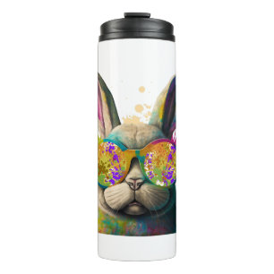 Bunny face Cool Easter Bunny with Glasses  Thermal Tumbler
