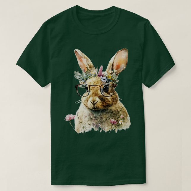 Bunny Face Cutest Rabbit Flower Retro Sunglasses E T-Shirt (Design Front)