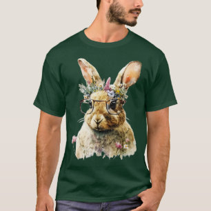 Bunny Face Cutest Rabbit Flower Retro Sunglasses E T-Shirt
