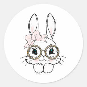 Bunny Face Easter Animal Print Glasses Spring Classic Round Sticker