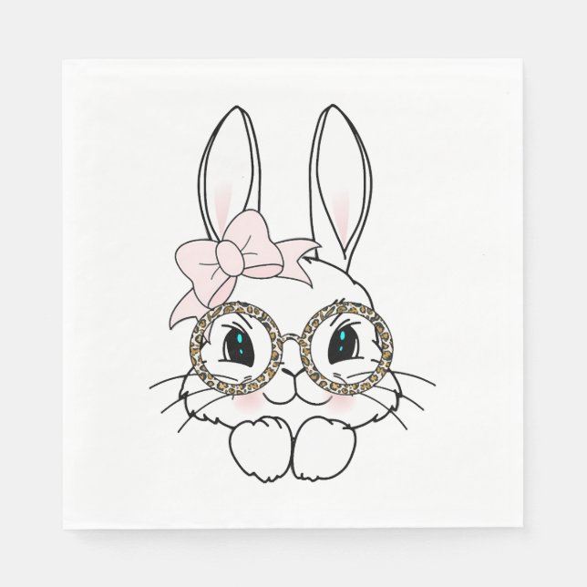 Bunny Face Easter Animal Print Glasses Spring Napkin (Front)