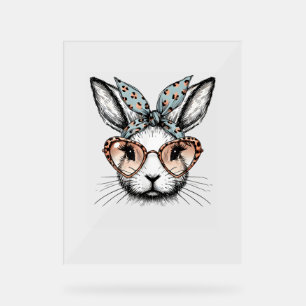 Bunny Face Easter Leopard Glasses Girls Women Cute Acrylic Sign