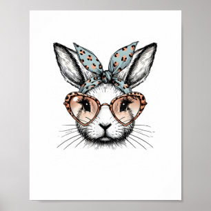 Bunny Face Easter Leopard Glasses Girls Women Cute Poster