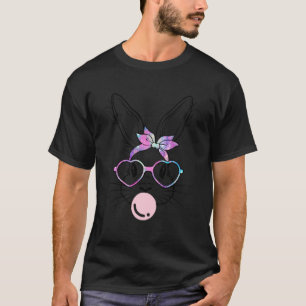 Bunny Face Galaxy Glasses Bubble Gum Easter Day T-Shirt