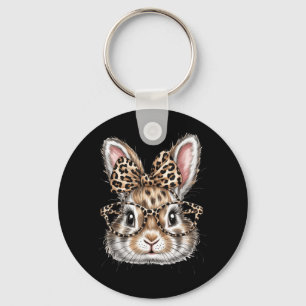 Bunny Face Glasses Bandanna Leopard Rabbit Happy Key Ring