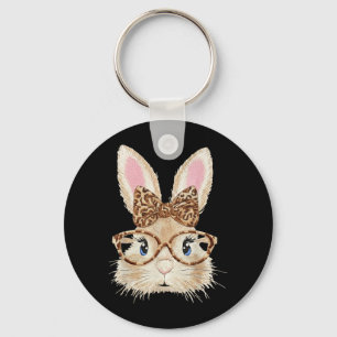 Bunny Face Glasses Bandanna Leopard Women Girls Key Ring