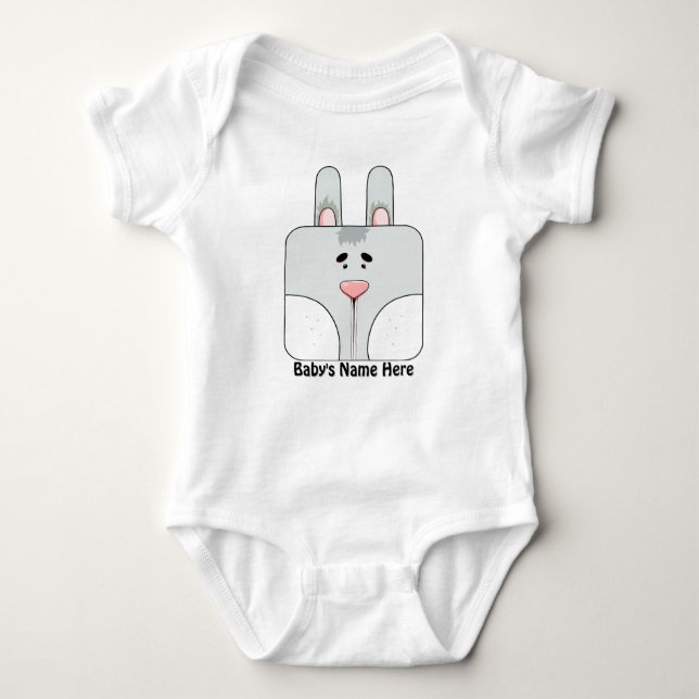 Bunny Face in Grey Personalised Baby Bodysuit (Front)