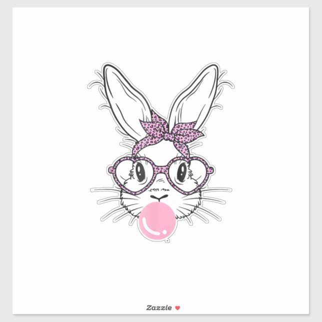 Bunny Face Leopard Glasses Bubble Gum Easter Day G (Sheet)