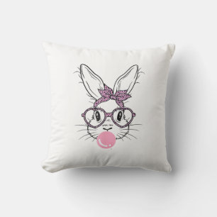 Bunny Face Leopard Glasses Bubble Gum Easter Day G Cushion