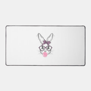 Bunny Face Leopard Glasses Bubble Gum Easter Day G Desk Mat