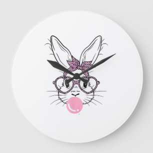 Bunny Face Leopard Glasses Bubble Gum Easter Day G Large Clock