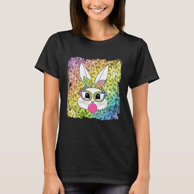 Bunny Face Leopard Glasses Bubble Gum Easter Day G T-Shirt (Front)