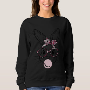 Bunny Face Leopard Glasses Bubble Gum Easter Day Sweatshirt