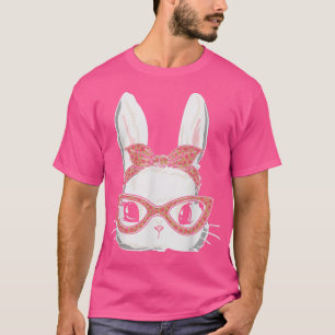 Bunny Face Leopard Glasses Headband Happy Easter D T-Shirt