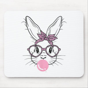 Bunny Face Leopard Gles Bubble Gum Easter Day Girl Mouse Pad
