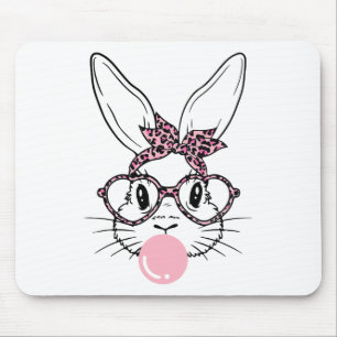 Bunny Face Leopard Gles Bubblegum Easter Day Girl  Mouse Pad