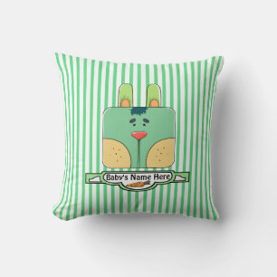 Bunny Face on Stripes - Green (Personalised) Cushion