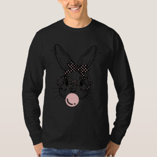 Bunny Face Polka Dots Glasses Bubble Gum Easter Da T-Shirt