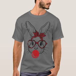 Bunny Face Red Black Chequered Glasses Bubble Gum T-Shirt
