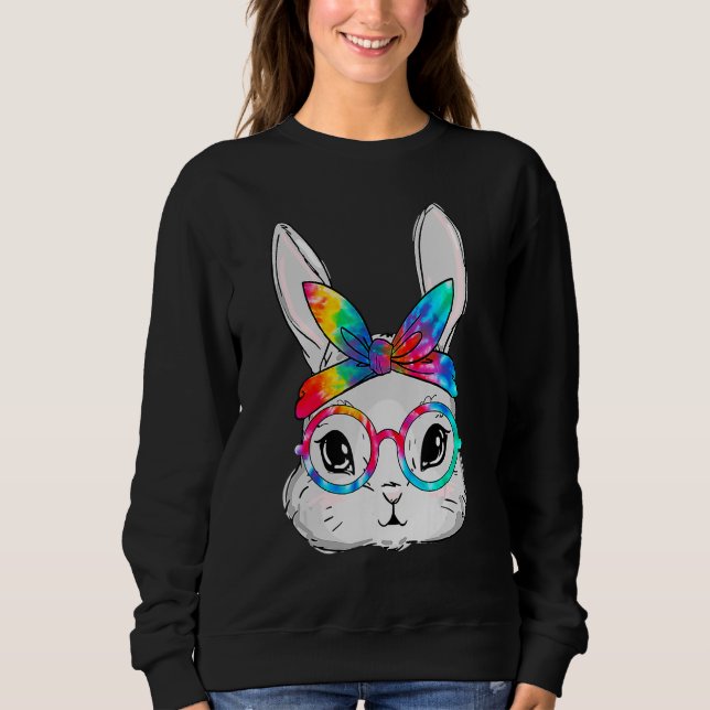 Bunny Face Sunglasses Tie Dye Glasses Headband Eas Sweatshirt (Front)