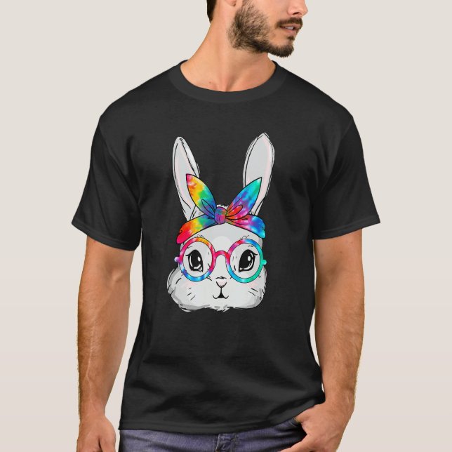 Bunny Face Sunglasses Tie Dye Glasses Headband Eas T-Shirt (Front)