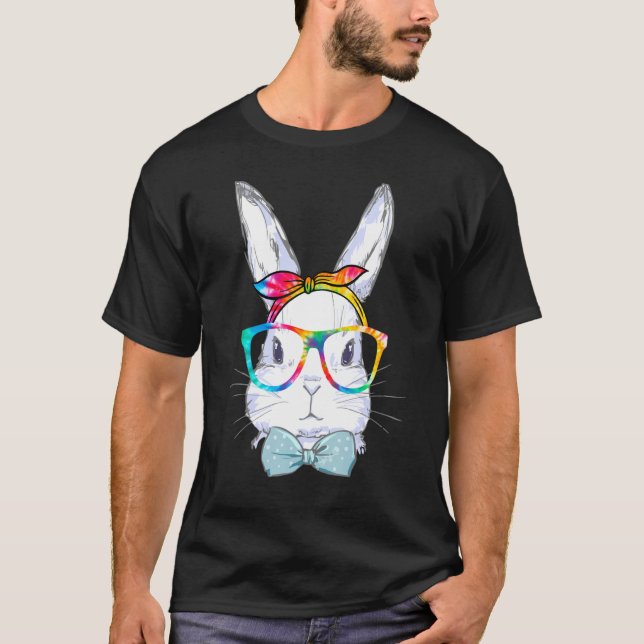 Bunny Face Sunglasses Tie Dye Glasses Headband Eas T-Shirt (Front)