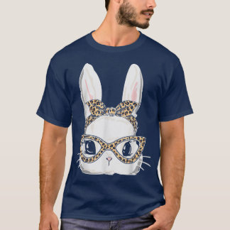 Bunny Face Wearing Leopard Glasses Girls Kids Fun  T-Shirt