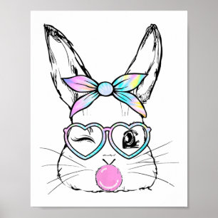 Bunny Face Wink Eyes Bandanna Heart Gles Bubblegum Poster