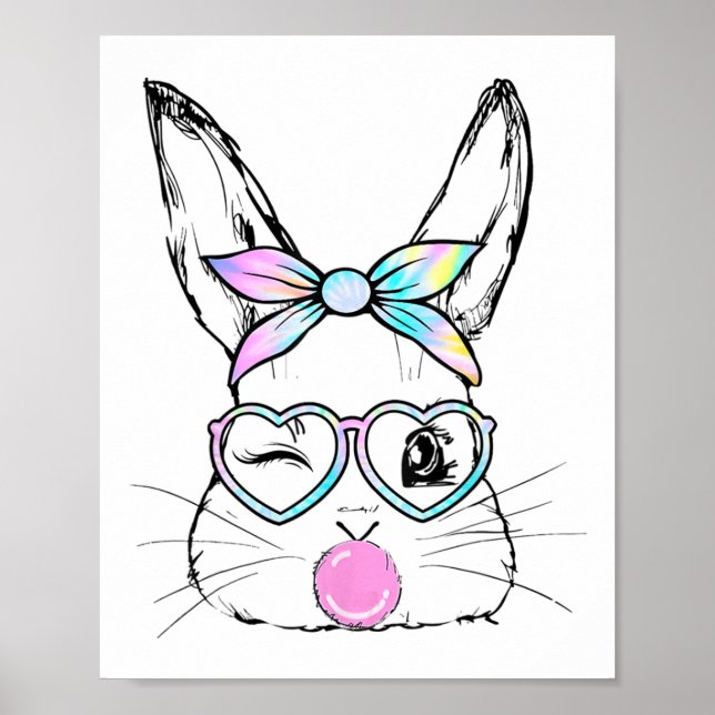 Bunny Face Wink Eyes Bandanna Heart Gles Bubblegum Poster (Front)