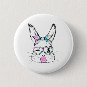 Bunny Face Wink Eyes Byndana Heart Gles Bubblegum  6 Cm Round Badge