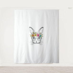 Bunny Face With Cute Easter Rabbit Floral Glasses Tapestry