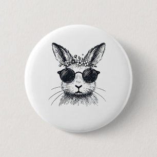 Bunny Face with Flower Crown Easter Day for Women  6 Cm Round Badge