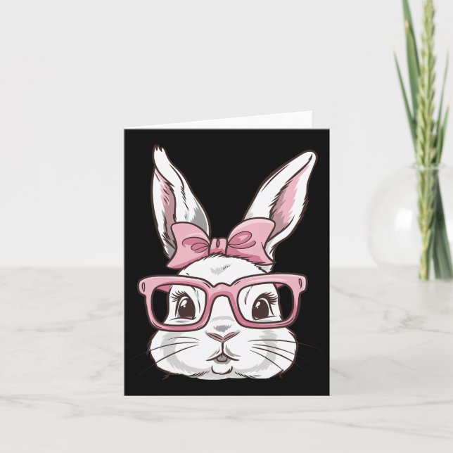 Bunny Face With Pink Sungles Bow Tie Easter Day Gi Card (Front)