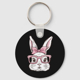 Bunny Face With Pink Sungles Bow Tie Easter Day Gi Key Ring