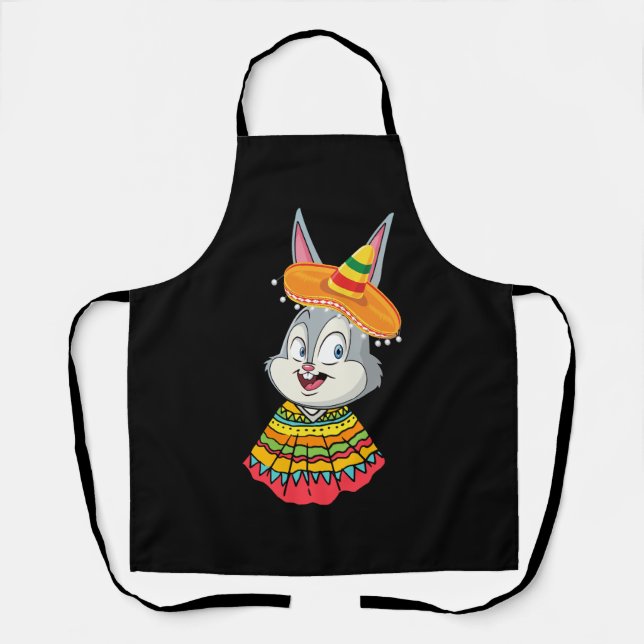 Bunny Face With Sombrero Hat Cinco De Mayo Easter  Apron (Front)
