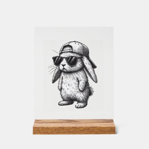 Bunny Face With Sunglasses Cap Easter Day for Boys Acrylic Sign
