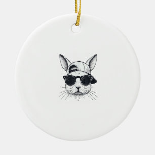 Bunny Face with Sunglasses Cap Easter Day for Boys Ceramic Tree Decoration
