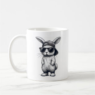 Bunny Face with Sunglasses Cap Easter Day for Boys Coffee Mug