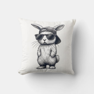 Bunny Face with Sunglasses Cap Easter Day for Boys Cushion