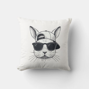 Bunny Face with Sunglasses Cap Easter Day for Boys Cushion