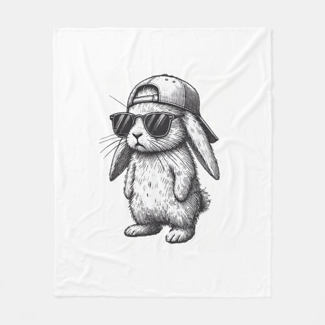 Bunny Face With Sunglasses Cap Easter Day for Boys Fleece Blanket (Front)