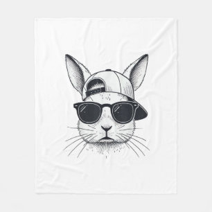 Bunny Face with Sunglasses Cap Easter Day for Boys Fleece Blanket