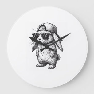 Bunny Face With Sunglasses Cap Easter Day for Boys Large Clock