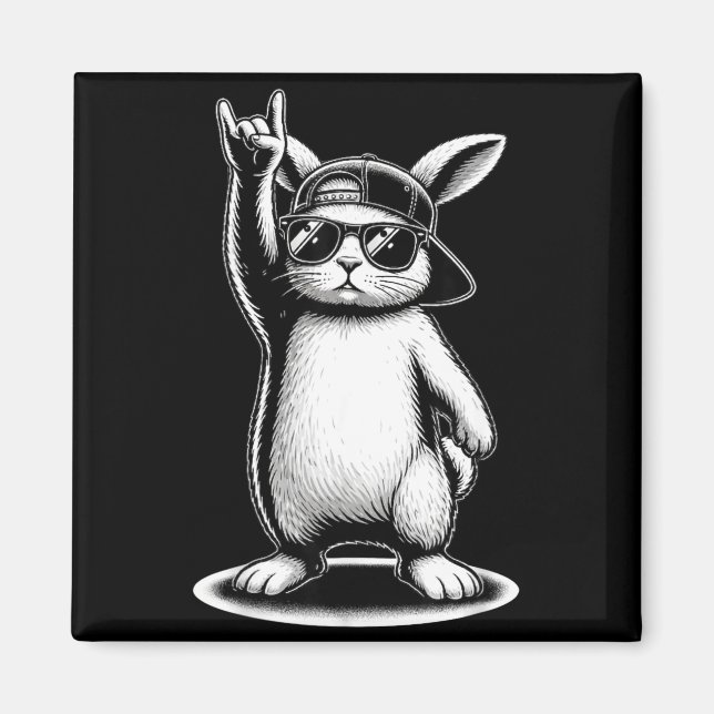 Bunny face with sunglasses cap easter day for boys magnet (Front)