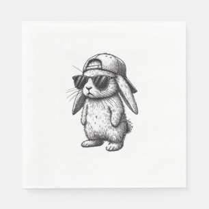 Bunny Face With Sunglasses Cap Easter Day for Boys Napkin