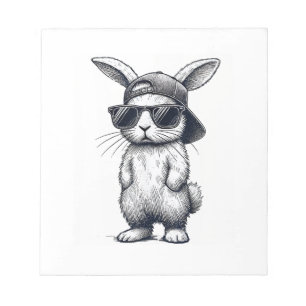 Bunny Face with Sunglasses Cap Easter Day for Boys Notepad