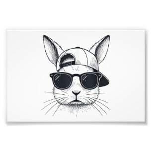 Bunny Face with Sunglasses Cap Easter Day for Boys Photo Print
